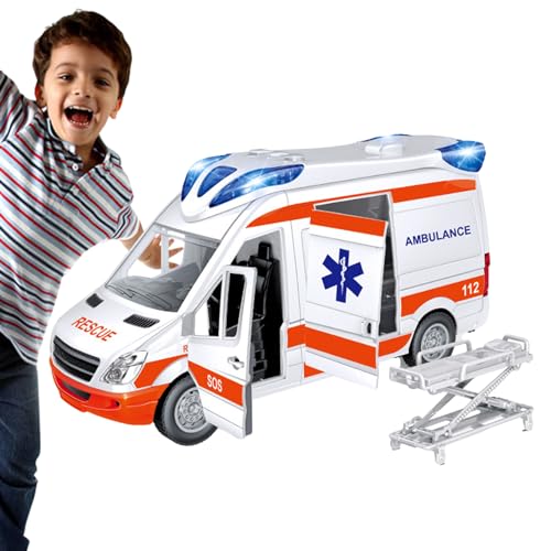 Lyricalist Ambulance Toy Truck, Rescue Team Ambulance with Lights and Sound, House Toys with Stretcher, Toy Car Medical Ambulance, Rescue Vehicle Toy, Ambulance Toy for Kids, Boys Girls