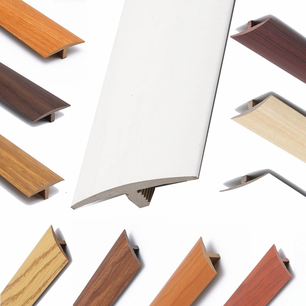 PVC T Molding Transition Strip 35.4in Cuttable Floor Threshold Strip Self Adhesive Floor Edging Trim Strips for Vinyl Flooring/Tile/Carpet/Laminate(White)