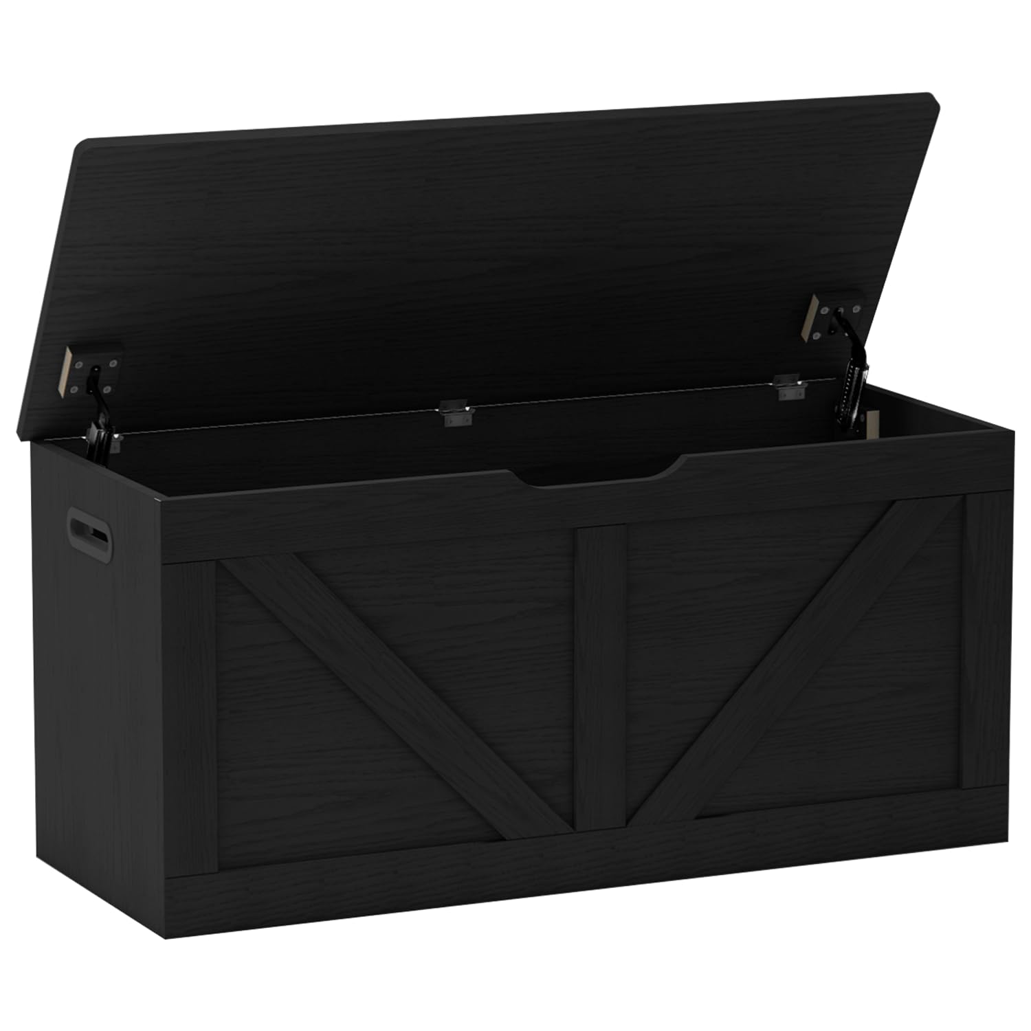39.4" Storage Chest, Wooden Storage Bench, Large Storage Trunk with 2 Safety Hinges, Entryway Shoes Bench for Living Room, Bedroom, Black