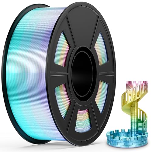Image of Silk PLA Filament, Silk Rainbow 3D Printer Filament 1.75mm, Fast Color Change Each 8 Meters, Individually Vacuum Packed, 1KG Spool Macaron Rainbow
