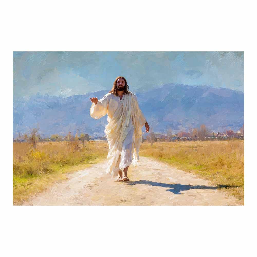 ZAMAEIU Jesus Canvas Wall Art Leading in thes road large mural decoration,Catholic home decor for Church Office Living Room Bathroom Inspiration Room(white)-30x50cm Unframed