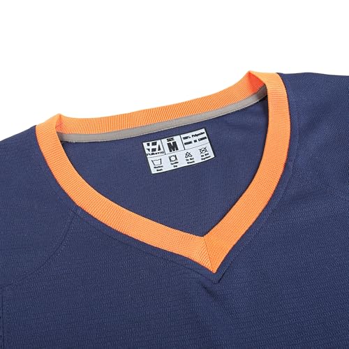 Pullonsy Navy Blue Football Jerseys for Men Women Adult Unisex Workout T-Shirt School Team Game Tops Vintage Outfit Orange Stripe-Navy Blue Jersey,Men Size Medium