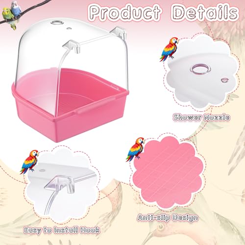 Image of Honeydak 3 Pieces Clear Bird Bath for Cage Parakeet Bird Cage Accessories Hanging Bath Box Parrot Bathing Tub with Clear View for Cockatiel Conure Canary Budgies Parrots(Bright Colors)