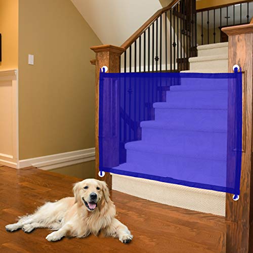 CHARMINER Pet Gate Dog Gate, Magic Pet Gate for Dog, Indoor Outdoor Mesh Retractable Dog Gate, Safe Enclosure Door Guard, Portable Adjustable Extra Wide for The House Doorways Stair 40.4