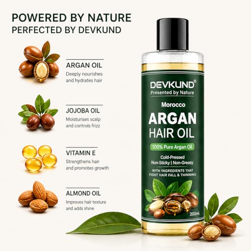 Image of Devkund 100% Pure And Natural Moroccan Argan Oil for Dry and Coarse Hair & Skin care 400ml | Hair Fall | Hair Growth