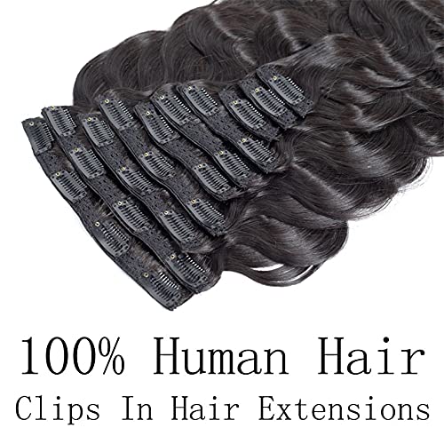 Brazilian Body Wave Clips in Hair Extensions Real Human Hair Black and Brown Color For Women Beauty Wavy Clip In Human Hair (12inch 100g, 1 Jet Black)