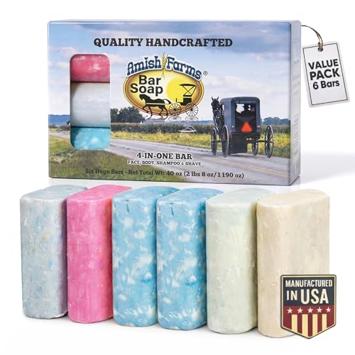 Amish Farms Bar Soap w/All Natural Bentonite Clay (6 Bars) Made in USA Vegan Moisturizing for Sensitive Skin | Women & Mens Face & Body Bar Bath Soap for Shower | Clean Scent | 5 Ounce Each