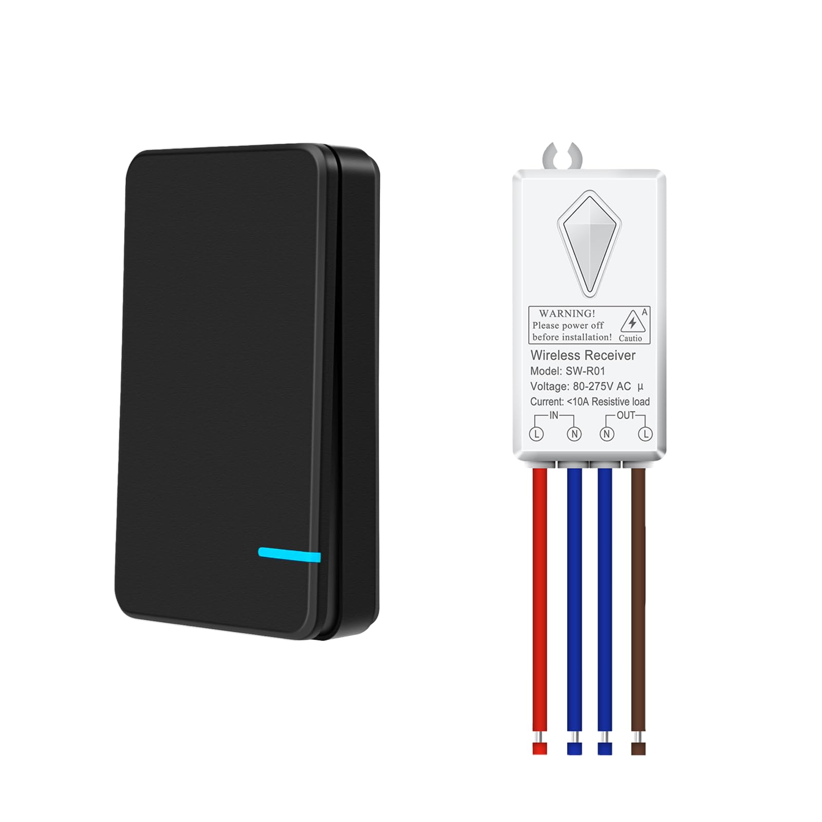 NineLeaf Wireless Light Switch Black - No Wiring, No Interference, 400 m Range, Remote Control for Lamps, Ceiling Lights, Fans, IP66 Waterproof for Outdoor Lighting