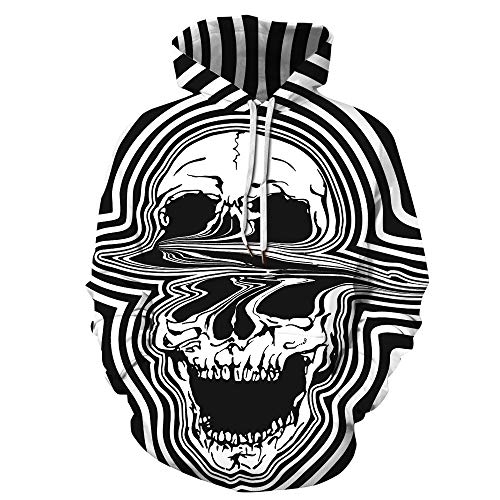 JXJ 3D Halloween temáticas cráneo Imprimen Pullover Sudaderas con Capucha para niños con Dibujos y Transpirable con los Bolsillos, Unisex,A,XXXL