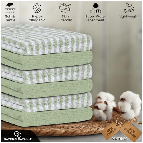GC GAVENO CAVAILIA Large Tea Towels Pack of 16 | 46 x 65 Cm Sage Green Check Tea Towels Bar Kitchen Towels Set | Absorbent Chef Tea Dish Cloths For Cleaning | 35% Polyester, 65% Cotton Dish Towels - Cosy Home Interiors GC GAVENO CAVAILIA Large Tea Towels Pack of 16 | 46 x 65 Cm Sage Green Check Tea Towels Bar Kitchen Towels Set | Absorbent Chef Tea Dish Cloths For Cleaning | 35% Polyester, 65% Cotton Dish Towels - Image 2