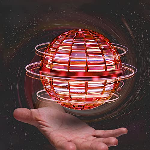 Flying Ball Flying Orb Toys, Soaring Hover Ball, Nebula Orb Boomerang Fly Spinner Hand Controlled Mini Drone, RGB Light Magic Space UFO Toy for Kids Adult, Outdoor Indoor - Red