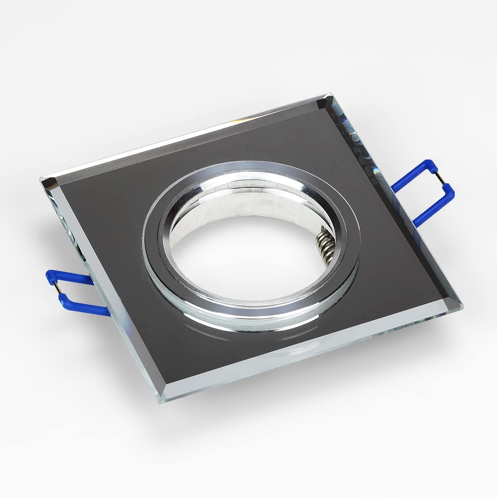 Kwazar Luminaire - Cadre d'encastrement GU10 - Cadre pour Spot encastrable - pour luminaires LED - Plat, en Verre, Effet Miroir, pour Plafond - pour Salon, Cuisine Bureau - RIK9 Carré Transparent