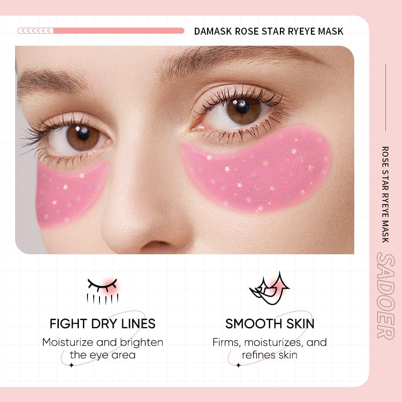 Under Eye Patches for Dark Circles, Anti Smile Line & Wrinkle Eye Gels with Collagen & Peptides for Puffy Eyes & Dark Circles, 60 Pcs Hydrating Hydrogel Mask, Anti-Aging Eye Gel Pads (Pink)