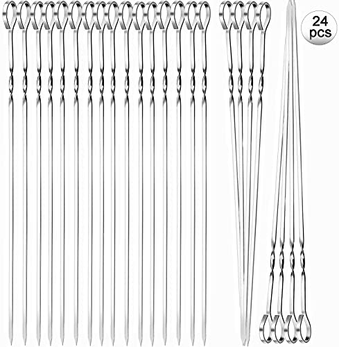 Basicon 24 Stück Grillspieße Edelstahl, 30cm Schaschlikspieße Wiederverwendbare Grill Kabob Spieß Stöcke Fleischspieße Metallspieße für BBQ Fleisch Gemüse Stockbrot zum Grille