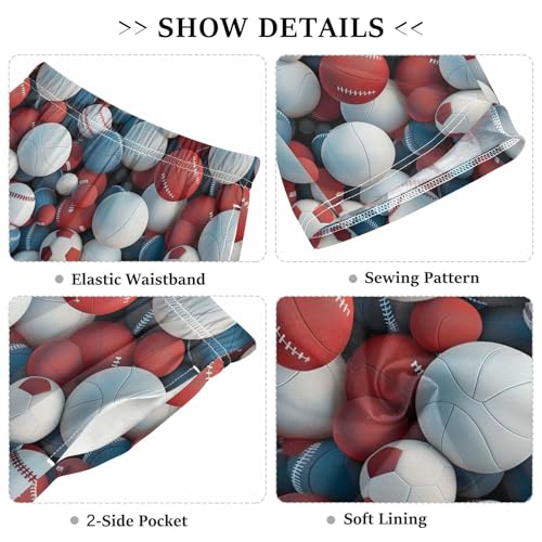 ALAZA Red Blue Ball Soccer Baseball Pajama Shorts Elastic Waist Casual Sleep Shorts with Pockets Size 6-143