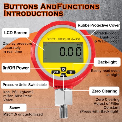 Image of 70M Digital Hydraulic Pressure Test Coupling Kit Compatible with Most Brands of Excavator Construction Machinery, Hydraulic Pressure Gauge Kit with 2 Gauges 2 Test Hoses 11 Couplings