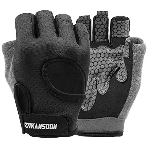 Breathable Workout Gloves, Knuckle Weight Lifting Fingerless Gym Exercise Gloves with Curved Open Back, for Powerlifting, Crossfit, Women and Men (Black, Large)