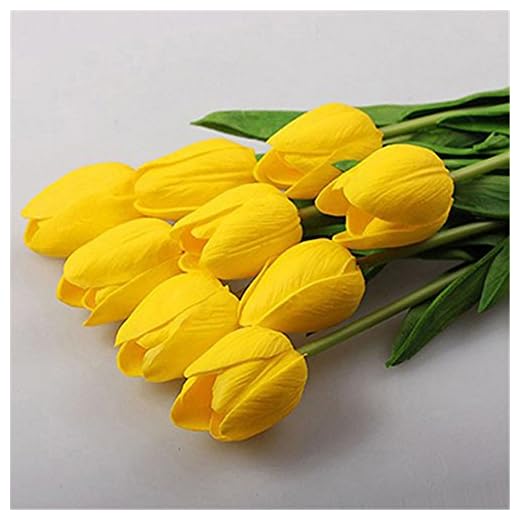 Suki Suki - Ramo de tulipanes artificiales de piel sintética, 10 unidades, decoración para el hogar, fiesta, color amarillo