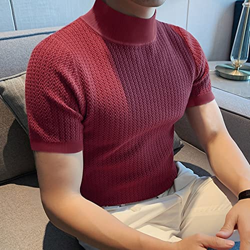 Mock Turtleneck for Men Slim Solid Short Sleeve T Shirts Basic High Neck Undershirt Fshion Plus Size Tee Comfy Top2