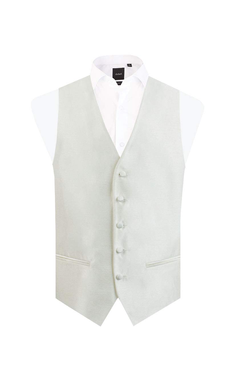 Dobell Mens Ivory Waistcoat Regular Fit Dupion 5 Button-L (42-44in)