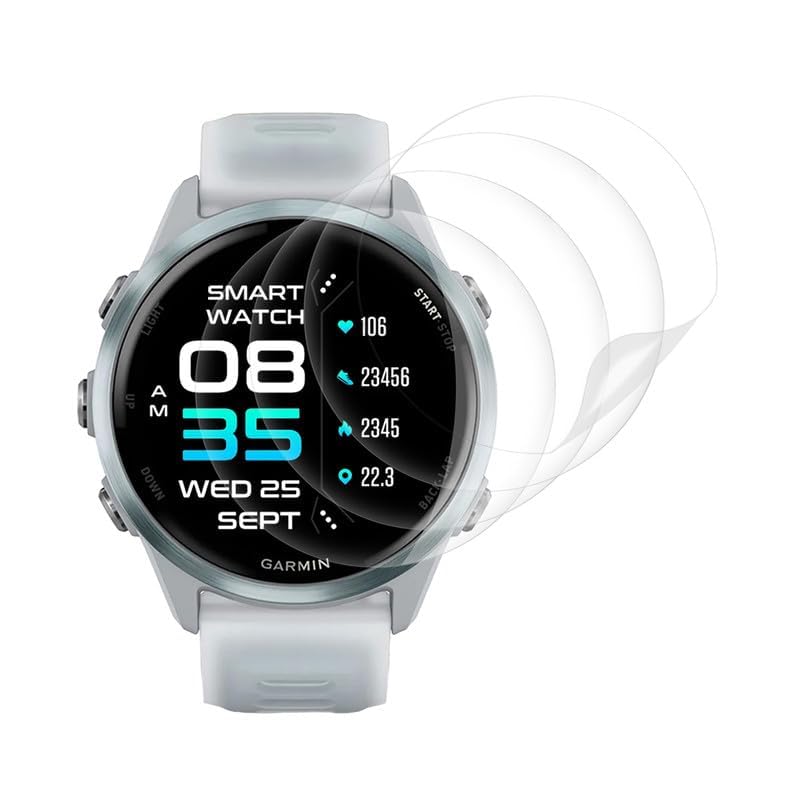 FOXZKISS 4 Stück Displayschutz für Garmin Forerunner 570 42mm Folie, Weich TPU Folie für Forerunner 570 Displaschutz, Soft TPU, Einfach Anzuwenden Kristallklar Displayfolie