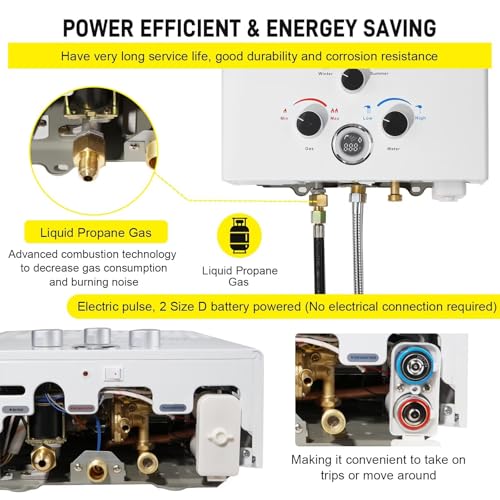 Gas Water Heater 16L Outdoor Instant LPG Water Heater, Tankless Propane Water Eater with Digital Display and Multi-Protection for Camping, Trips, RV, Pet Washing (White, 16L) - Image 5