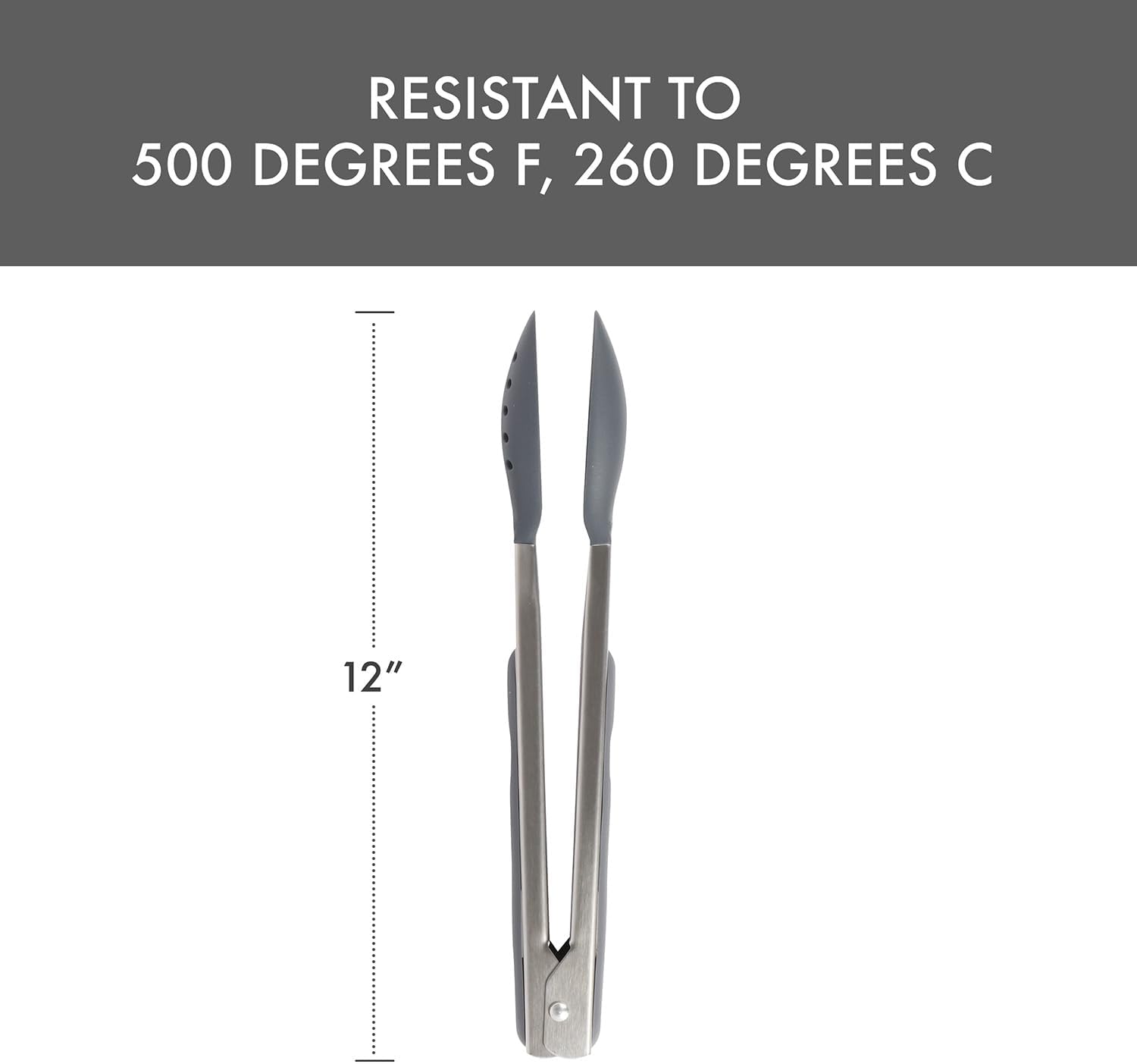 Dexas Spoon & Strain Tongs with Gravity open & Close Operation, 12", Gray