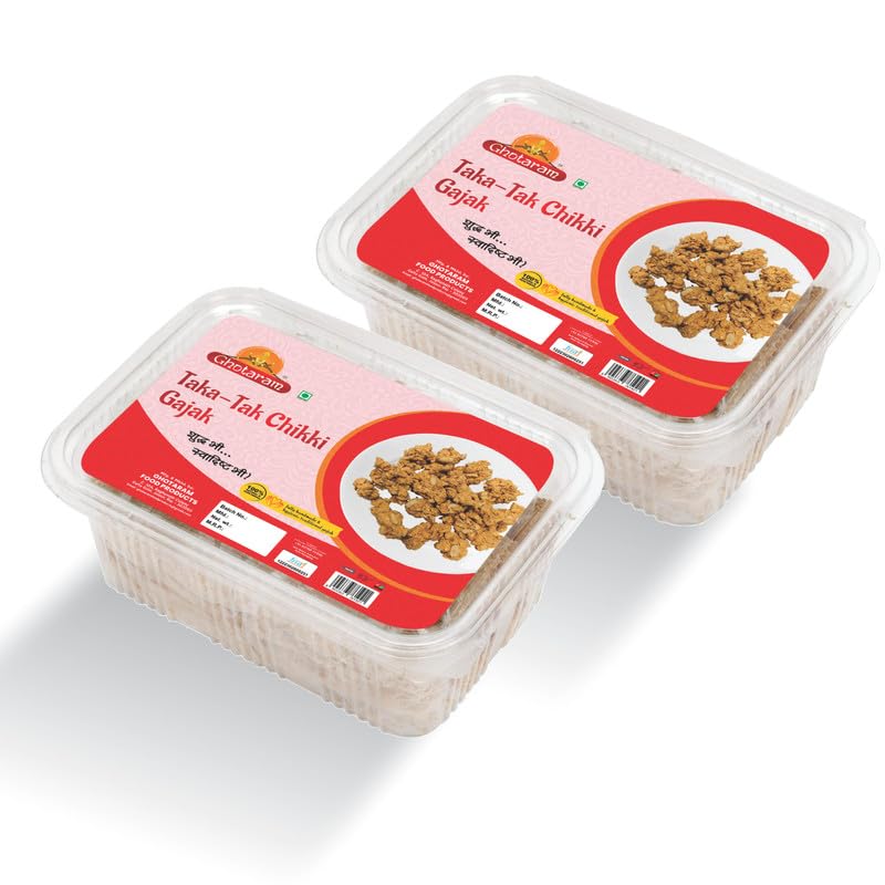 Ghotaram Chardiwari Famus Taka Tak Chikki - TAKA TAK Yellow Peanut Gajak Sweets - Taka Tak Peeli Gajak/Gajjak Twist | TAKA TAK Peanut Twist Chikki | Chikki Peanut-200g*2 Pack