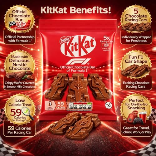 Image of Nestle KitKat Formula 1 Racing Cars Chocolate Bar, Individually Wrapped, 5 Pack, 59 Calories per Serving 55G