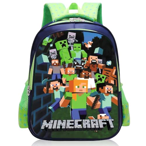 Miinnecraft Kinderrucksack, Schultasche Kindergarten Rucksack Cartoon Print Büchertasche Vorschule Schultertaschen Lässiger Tagesrucksack Leichter Outdoor Personalisierter Reisetasche für Schule