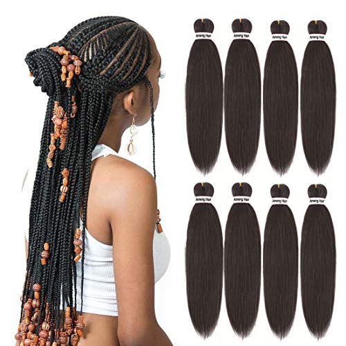 Pre Stretched Braiding Hair,Professional Braiding Perm Yaki omber braiding Hair,22" - 8 Packs Hot Water Setting Synthetic Hair Extensions(T1B)…