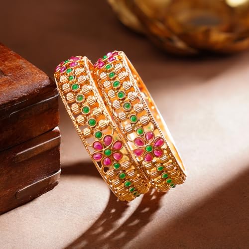 Image of Rubans Gold Plated Set of 2 Bangles Handcrafted Traditional Stylish Trendy Jewellery Gift for Women & Girls