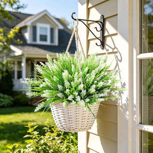 Image of AmyHomie 16 PCS Artificial Flowers for Outdoors,White Fake Lavender Plants