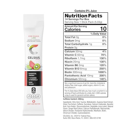 Image of CELSIUS On The Go Kiwi Guava Lime, Sugar Free Energy Drink Mix (14 Sticks per Pack)