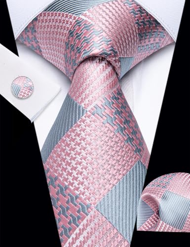 Image of YourTies Striped Plaid Ties for Men Silk Formal Necktie Set | 3.15 inch(8cm) Woven Jacquard Mens Ties with Necktie Pocket Square Cufflink Tie Clip Lapel Pin for Wedding Business Party