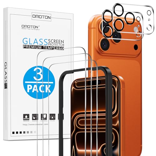 OMOTON für iPhone 17 Pro Max Panzer Schutz Glas mit Rahmen-Installationshilfe kompatibel mit iPhone 17 Pro Max Kamera Schutzfolie Anti- Kratzer Bläschenfrei 9H Härte Folie 3+2 Stück