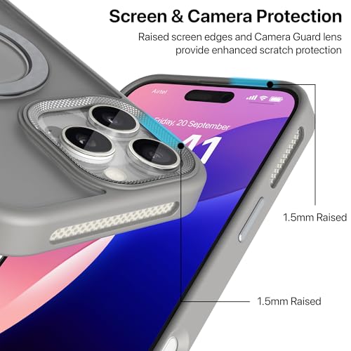 Image of eller sante Maximus Back Cover Case for iPhone 16 Pro Max with Magnetic Alloy Ring Metal Kickstand Camera Protector TPU Shockproof 10ft Drop Protection Compatible with Mag-Safe- Grey