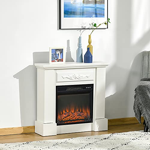 ESPIDOO 32 Inch Electric Fireplace Heater: Traditional White Wood Mantel with Remote Control & LED Flame Effect - Freestanding Design for Hotel Rooms & Guest Accommodations with Overheat Protection & - Image 6