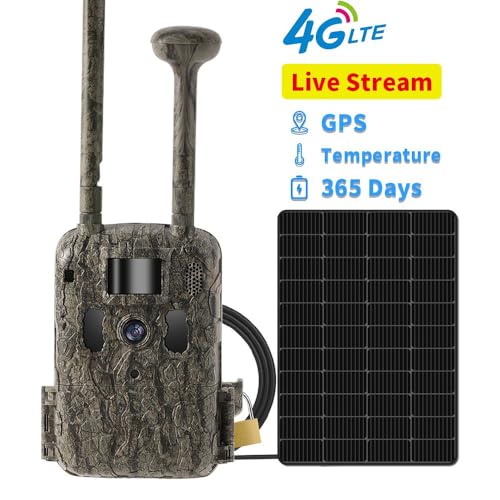 Image of T9 4G Trail Camera with Solar Panel, 2.7K Video, 14MP Photos, IR Night Vision, GPS, 0.35s Trigger Speed IP66 Waterproof, Live View Remote APP Access for Wildlife, Farm and Forest Security