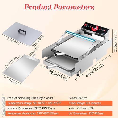 Double Layer Hamburger Toaster - 12-Piece Set | Adjustable Temp Control 122-572°F | No Timing Needed | Stainless Steel Electric Toaster for Toast, Buns, Bagels, and Bread