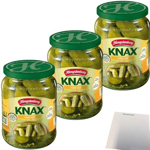 usy Bundle für Hengstenberg Knax Gewürzgurken mild-süß 3er Pack (3x360g ATG Glas) + usy Block