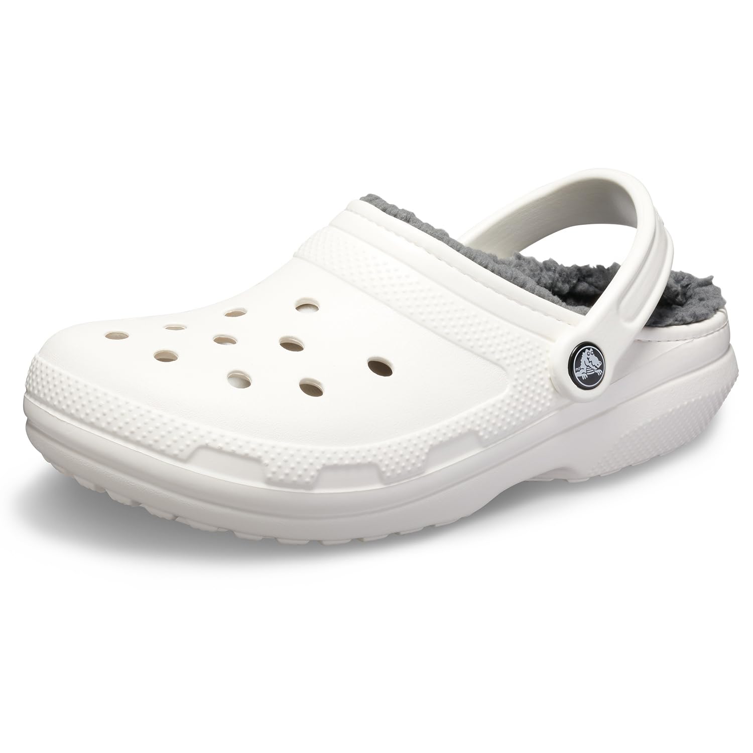 Crocs Classic Unisex Lined Clog, Soft, Fuzzy Liner for Extra Warmth with Slip On Style, in White / Grey Lining, Size 10 UK