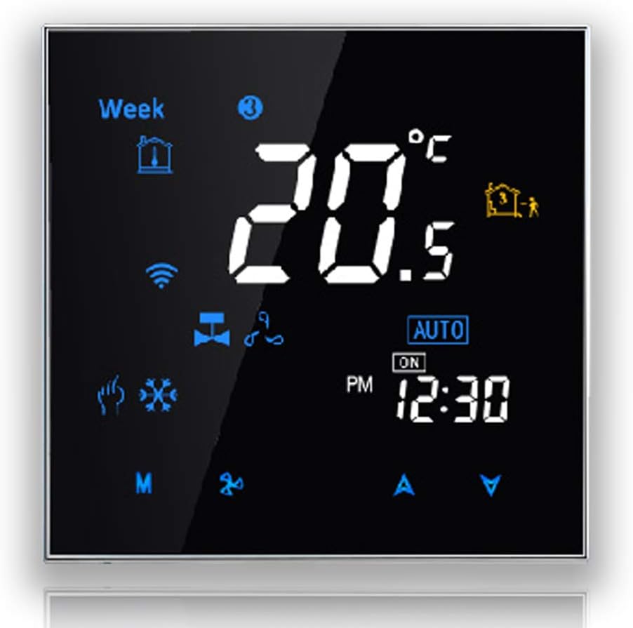 Series 3000 Programmable Thermostat Four Pipe for Air Conditioning Fan Coil with Wifi Connection for support Intelligent Voice (Four Pipe, Black(WIFI))
