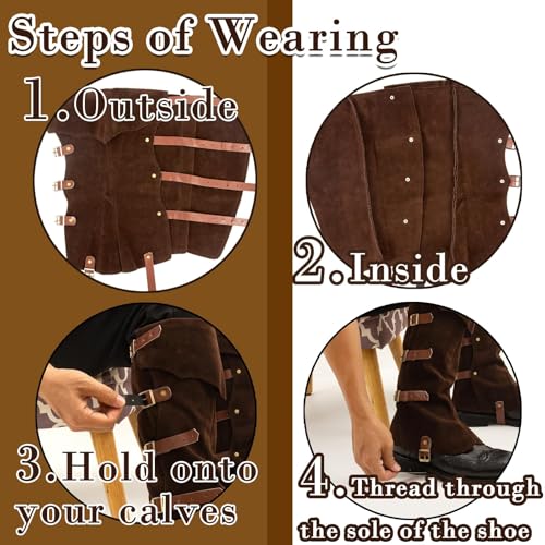Men's Medieval Boot Covers,Renaissance Pirate Costume Boots Cover,Faux Leather Steampunk Shoes Cover,Viking Warrior Knight Armor Leg Gaiters Cosplay Accessory3