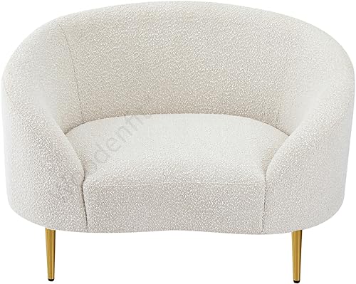 Image of Rosewood Luxury Curved Sofa in Premium Boucle Fabric | Solid Wood Structure | High Density Foam | Sturdy Golden Legs | Comfortable & Stylish Couch for Modern Living Room (Cream, 1 Seater)
