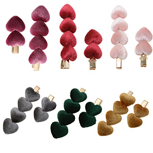 PSOAIN 6 Pairs Colorful Velvet Love Heart Hair Clip Sweet Side Bangs Barrette Girls Fashion Headdress for Autumn, Winter, Daily, Party, Hair Accessories