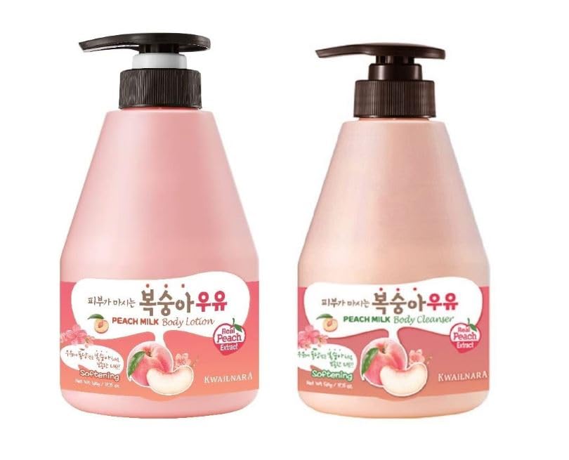KWAILNARA Peach Milk Softening Body Cleanser 560g, Nourishing Korean Shower Gel with Peach Milk Extract
