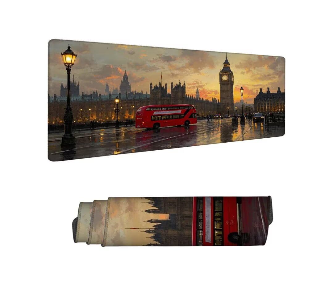 Londra Tappetino Mouse XXL 1000x500x3mm, Gaming Tappetino Mouse Il Grande Ben Mousepad con Base in Impermeabile Gomma Antiscivolo per Tastiera, PC, Computer Ufficio Idea Regalo Festa del Papà X-806