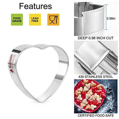 KAISHANE Valentine\'s Day Cookie Cutters Set 5 Pieces Heart Cookie Cutters Bisucit Cutter - Heart, Double Heart, Center of Circle & Wavy Heart Stainless Steel - Thumbnail 2