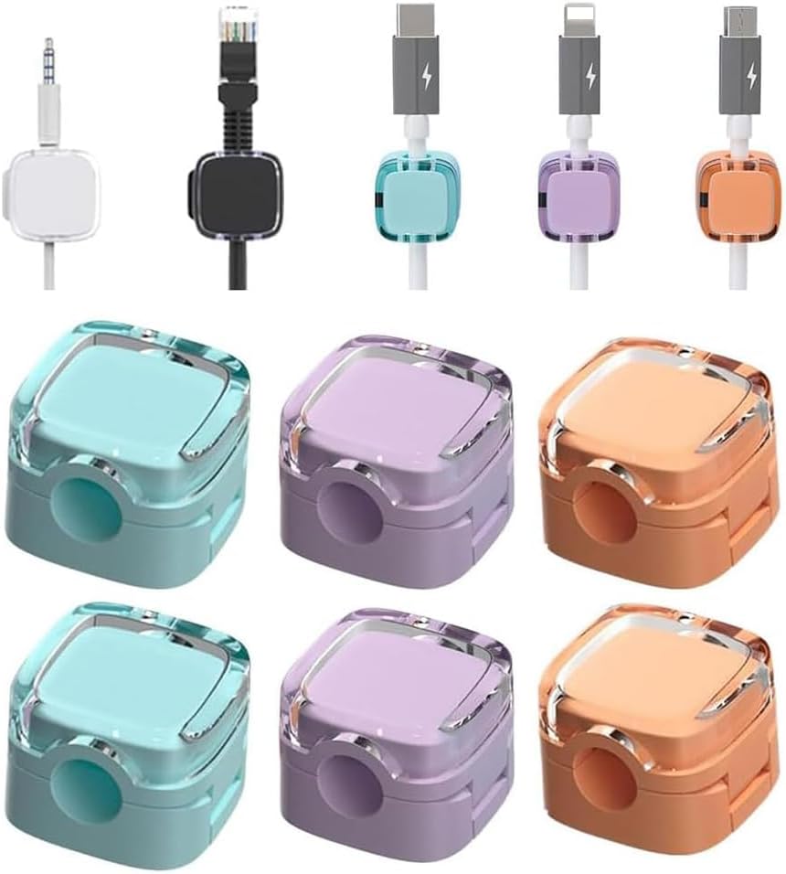 Paquete de 6 organizadores magnéticos de cables, soporte de almacenamiento, clips de gestión de cables de carga USB para teléfono, soporte de cable